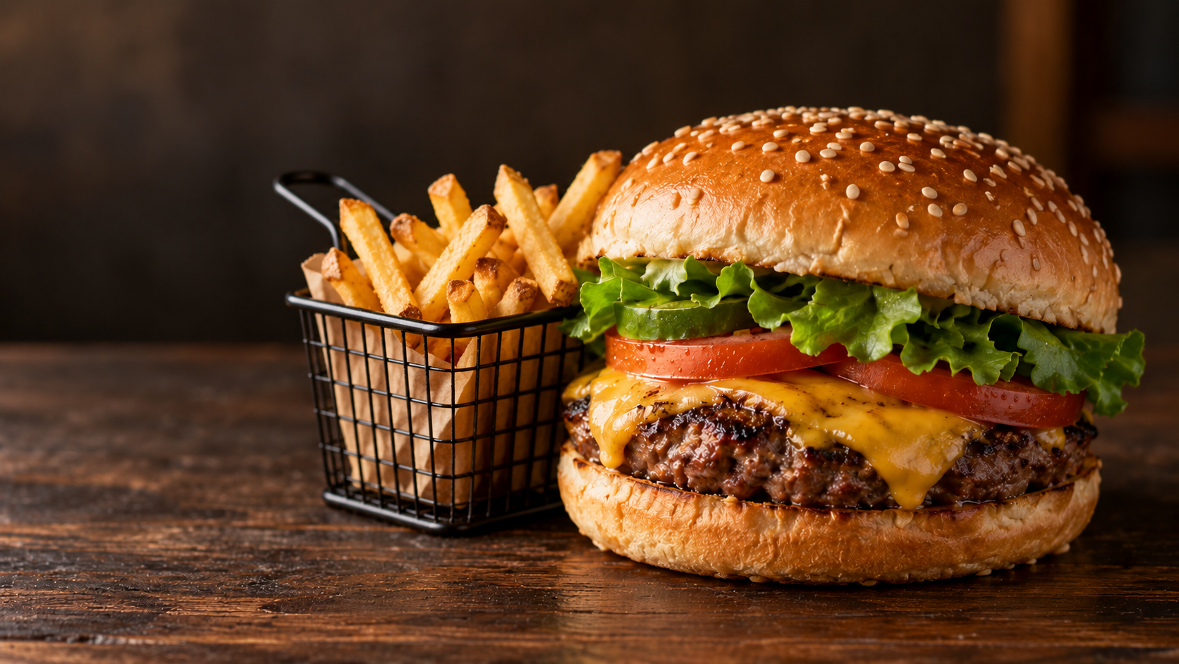 Classic Shogun cheeseburger with French fries